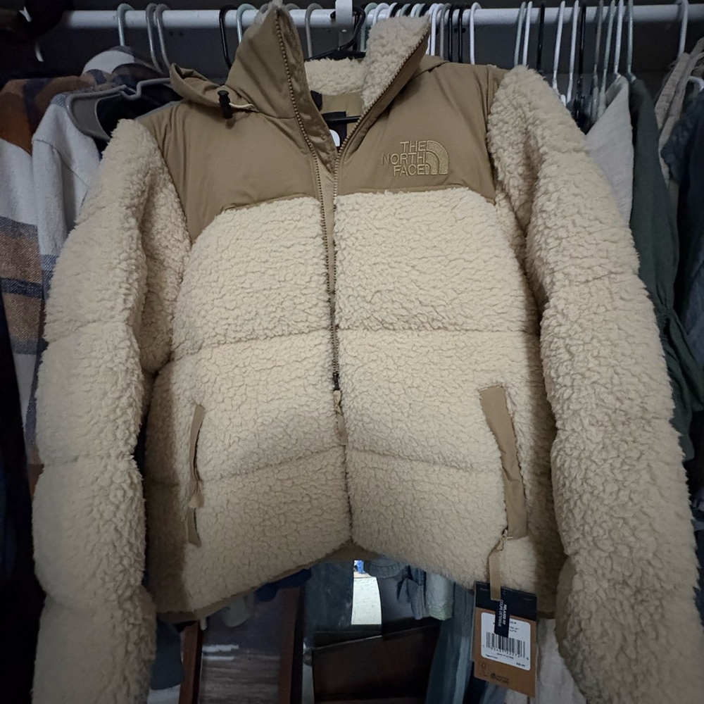 The North Face Tan and Cream Sherpa Jacket